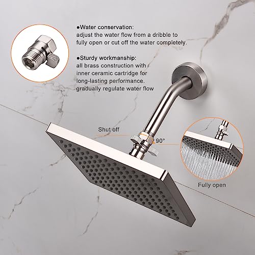 ChuangTim Brushed Nickel Water Flow Control Valve for Shower, 1/2" Brass Shut Off Regulator