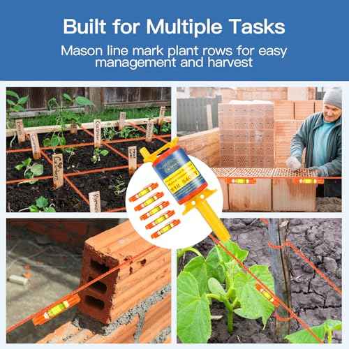 Mason Line with Handle #18, 540 Ft String, with 5 Built-in Levels and Spool Fluorescent String Line, Braided Nylon String for Gardening or Masonry Tools, Construction Twine for Outdoor Projects