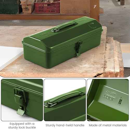 Large Metal Tool Storage Box with Handle for Workshop,15 inches Portable Tool Case with Lid£¬Locking Organiser Box for Hardware Part(green)