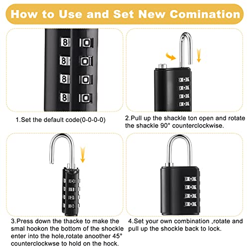 Kenning 10 Pcs Combination Padlock 4 Digit Combination Lock with Keys Locker Resetable Security Outdoor Waterproof Gate Lock for School Sports Gym Locker Employee Fence Case (Silver and Black)