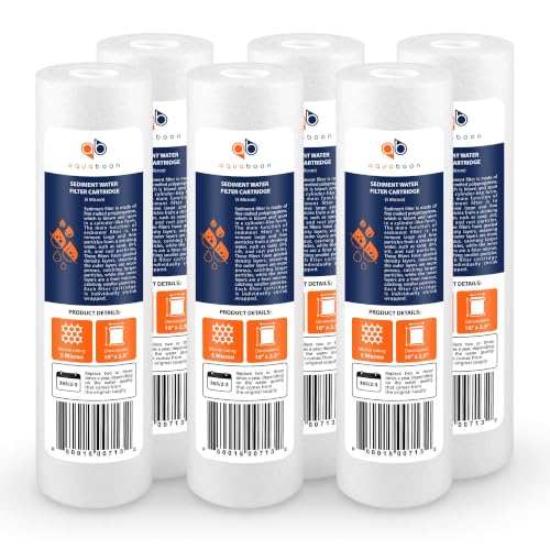 Aquaboon 6 Pack 5 Micron Sediment Water Filter Replacement 10x2.5 - Easy Install