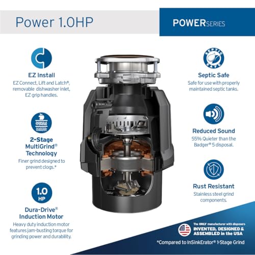 InSinkErator Power Series 1HP Garbage Disposal - Continuous Feed, Black, Disposal