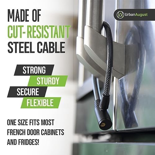 Urban August Child-Proof Refrigerator Lock for Kids & Adults - Lock for French Door Fridge and Cabinet (Regular, Black - 1 Pack)