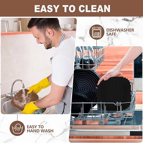 Boribim 2-Pack 8-Inch Silicone Air Fryer Liners (Black + Brown) – Reusable Sq Liners for 4-7 Qt Air Fryers