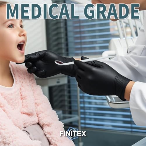 FINITEX Medium Black Nitrile Disposable Gloves 5mil Medical Exam 100PCS