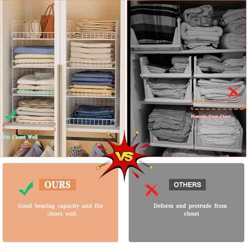 4 Tier Stackable Closet Organizers and Storage Shelves, Foldable Closet Shelf Organizer System, Stackable Storage Bins Drawers for Clothes Organizer System, White(Patent Pending)