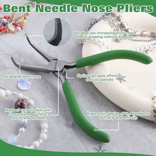 SPEEDWOX Mini Bent Needle Nose Pliers With Teeth 5" 45-Degree Bent Long Nose Pliers With Serrated Jaw Needle Remover Pliers Fishing Tools Precision Pliers For Jewelry Making And Small Object Gripping