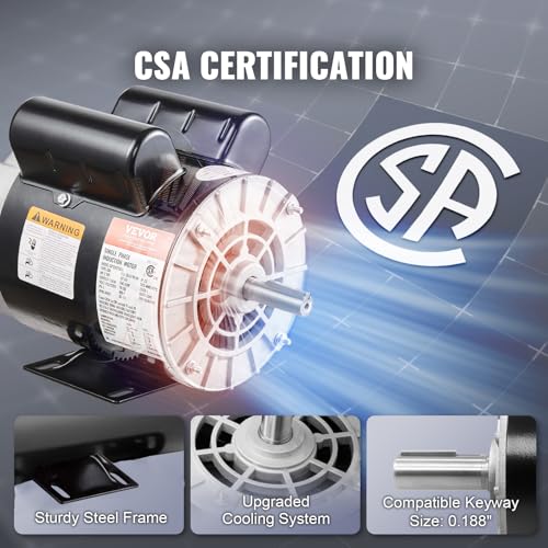 VEVOR 2HP Electric Air Compressor Motor 115/230V, 56 Frame, 1.88" Shaft, Reversible, Model 1 / 2P-1.88" Shaft Length