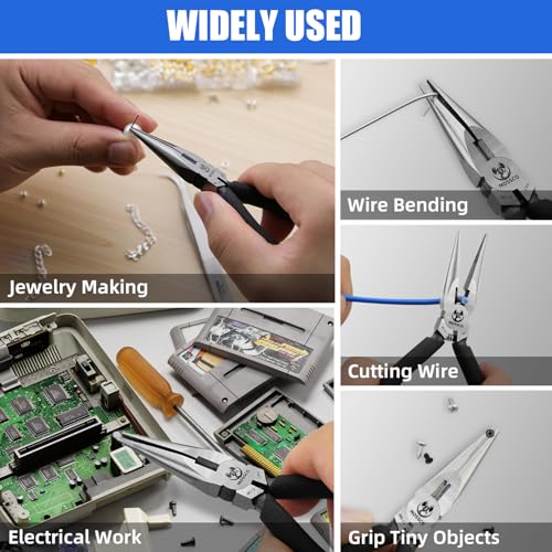 Needle Nose Pliers, 5" Mini Long Nose Pliers with Cutter, Serrated Jaw Precision Small Needle Nose Pliers for Jewelry Making, Bending Wire, Crafts, Electronic Repair