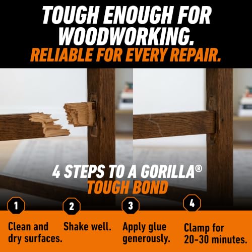 Gorilla Wood Glue - 18 oz Water-Resistant PVA Adhesive for Indoor & Outdoor Use