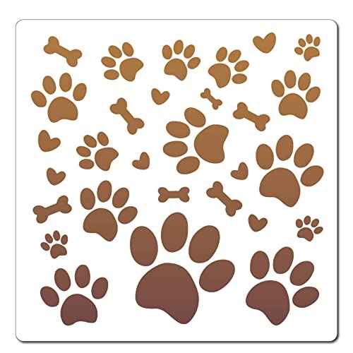 GORGECRAFT Paw Print Stencil Dog Bone Heart Pattern Template 30x30cm Large Reusable Plastic Square Stencil Sign for Painting on Wood Wall Scrapbook Card Floor Drawing DIY Furniture Decor Crafts
