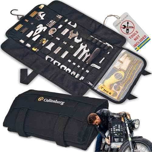 ODINSBERG Motorcycle Tool Roll Bag Tools NOT Included - Small Tool Bag Wrench Roll Up Tool Bag Organizer Pouch Wrap Motorcycle Tool Kit Box For Harley Enduro Dirt Bike UTV Motorcycle Accessories Gear