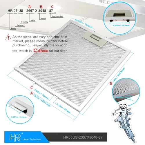 HR Huare 2-Pack W10169961A 10.5 x 12 in Hood Filter for Whirlpool Range Hood
