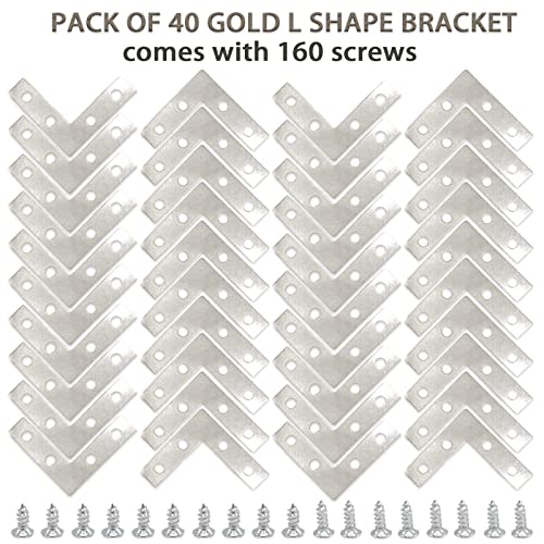Silver 1.5 Inch L Corner Brackets - Gold Metal Decorative Support Set of 40