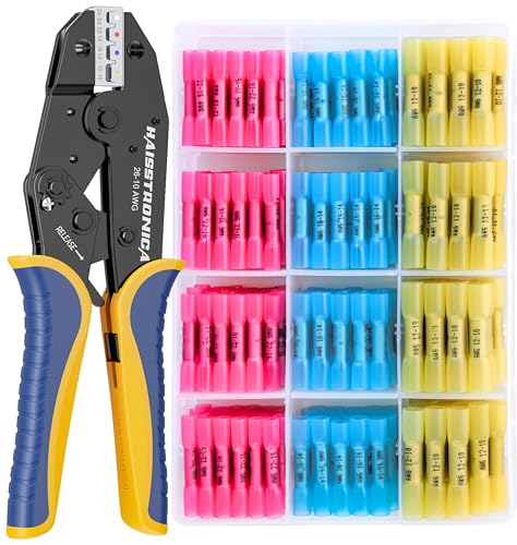 haisstronica 200PCS Heat Shrink Butt Connectors & Crimper Tool Kit, AWG 22-10, Without Wire Stripper