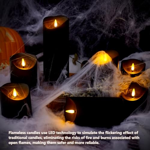 Nimiko Black Flameless Candles with Remote, Flickering LED Set of 9 with Timer