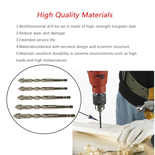 High Strength Eccentric Twist Drill Bit,for Stone,Glass,Concrete,Wood,Brick,Metal,Four Blade Serrated Drill Bit Set(6/6/8/10/12mm)