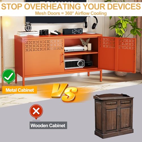 Metal Locker Cabinet with Adjustable Shelf & Magnetic Lock - Office & Home Storage, Orange