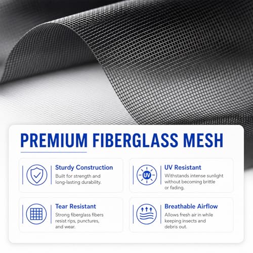 Furloroyal 48x118 Black Fiberglass Window Screen Replacement Mesh - Durable & High Visibility