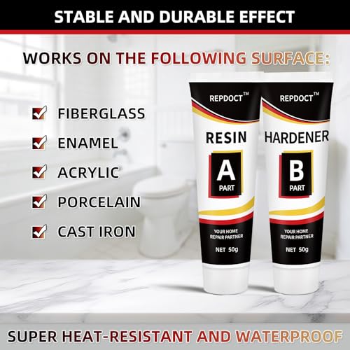 Porcelain and Fiberglass Tub Repair Kit | White, Fast-Cure, Long-Lasting