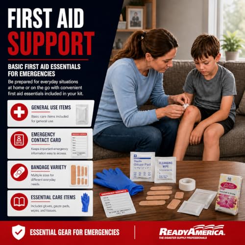 Ready America 72 Hour Emergency Kit for 1 Person Backpack with First Aid, Food, Water, Shelter — Disaster Preparedness Go-Bag