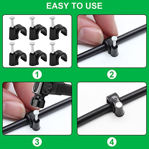50pcs 3/4" / 20mm Half Clamp J-Hook with Nail, Nail in Cable Clips Ethernet Cable Nails Tacks Clips, Black