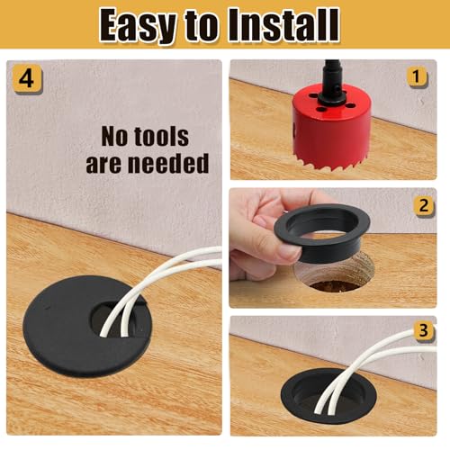 2 Pcs 2-Inch Black Desk Grommet U-Shape Cable Organizer for Office & Home