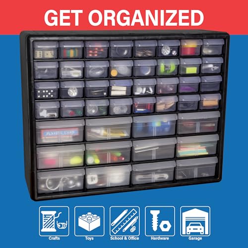 Akro-Mils Black 44-Drawer Plastic Storage Cabinet - 20"W x 6"D x 16"H, 1 Pack