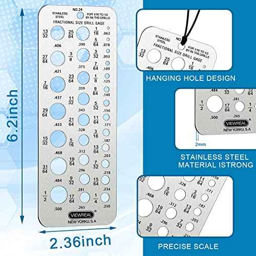 64ths Drills Stainless Steel Drill Bit Size Gauge - 1/16'' to 1/2'' Hole Gauge, 24 Fractional Sizes