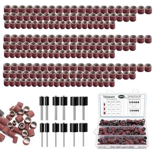 Tnisesm Aluminum Oxide Sanding Drum Set,Including 198 Pieces 80 120 240Grit Drum Sander Sanding Sleeves and 12 Pieces Drum Mandrels for Dremel Rotary Tool,Sanding Drums with Box