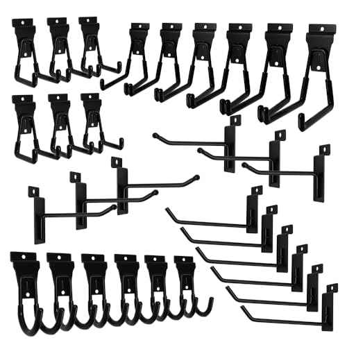 30Pcs Slatwall Hooks Set, Multi Size Garage Hooks Storage Utility Hanging Hooks, Heavy Duty Garage Tool Organizer Slatwall Accessories for Sheds, Basments