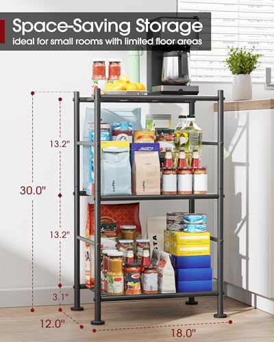 Sakugi 3-Tier Metal Storage Shelves Black 18x12x30-inch Adjustable Feet