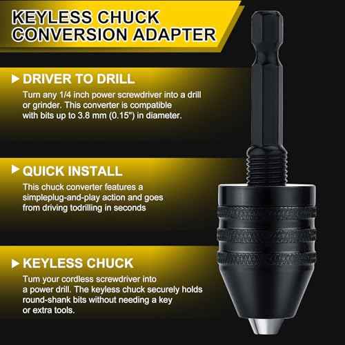 2Pcs Drill Chuck Adapter Keyless, 1/4 Inch Hex Shank Drill Bit Adapter Converter for Impact Driver, Quick Change Impact Drill Chuck Adapter in 0.6-8mm, 0.3-3.6mm for Tool Attachment