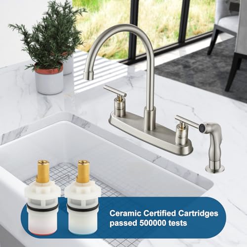 Nickel 2-Handle Kitchen Faucet with Sprayer, 4 Hole, Brushed Finish