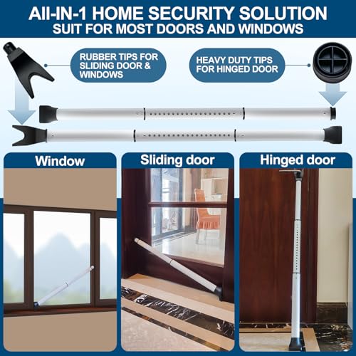 Rerishom 2 Pack Heavy Duty White Door Security Bar, Adjustable Patio Lock