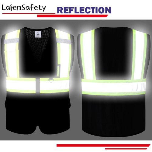 LaienSafety Safety Vest for Men Women,Mesh High Visibility Reflective Vest with Multiple Pockets and Zipper Front,Meets ANSI/ISEA Standards(EK1-178-Black-L)