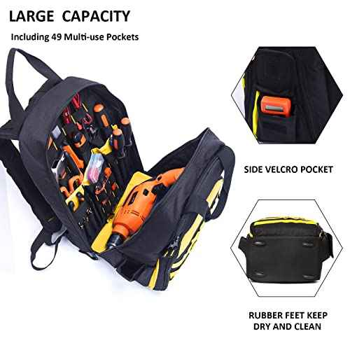 AUMTISC Tool Bag Backpack for Men, Heavy-Duty Tools Storage Organizer Work Bags Backpack for Construction Jobsite, Electrician, Industrial, Repairman, and HVAC Techs, Yellow