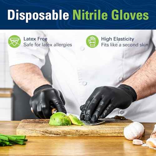 Black Nitrile Gloves, Food Safe Disposable Gloves Latex Free, Rubber Gloves Powder Free for Cooking, Kitchen Clean