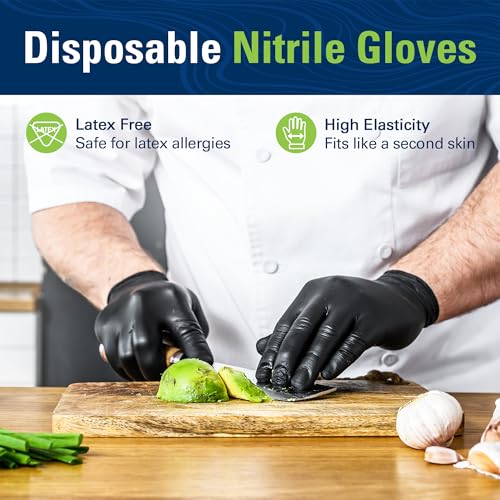 SWIFTLITE Black Nitrile Disposable Gloves Large 100 - Food Safe, Latex-Free