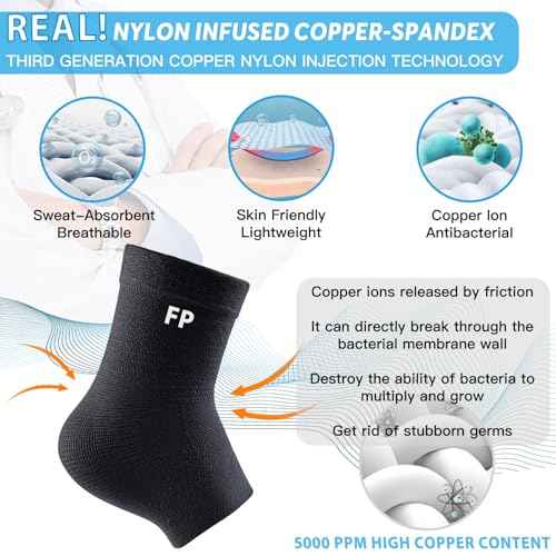 Copper Ankle Brace for Women Men-Ankle Compression Sleeve Support for Sprained Ankle, Plantar Fasciitis Relief & Achilles Tendonitis Brace, Sports, Running, Black, M