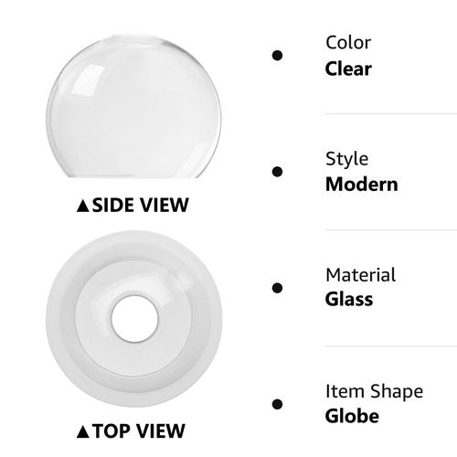 Fixture Replacement Globe Shade with 1.65 Inch Fitter, 8 Inch Diameter, E26 Base 1-5/8 Inch Fitter, Glass Lampshade Cover for Pendant Wall Sconce Chandelier Vanity Light (Clear)