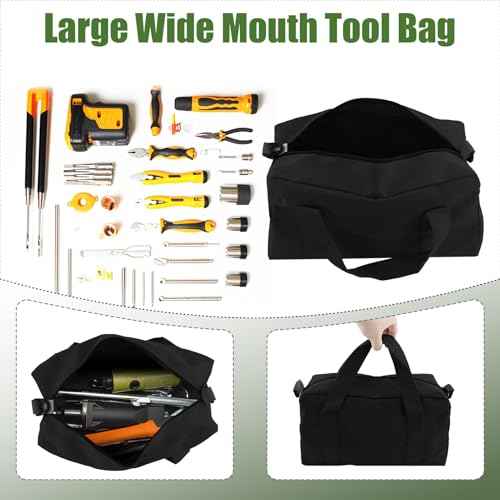 Small Tool Bag,Close Top Wide Mouth Tool Organizer Bag,Large Capacity Tool Bags for Men,Canvas Tool Storage Bag for Storage Handbag for Screwdrivers,Wrench,Pliers Hand Tools (black, 12 Inch)