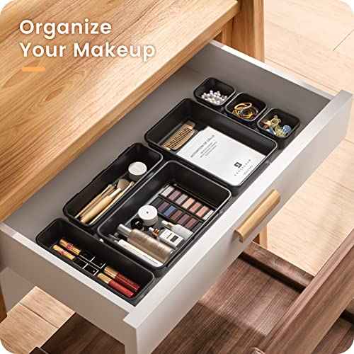 ¡¼??????????¡½A-LUGEI Plastic Black Desk Drawer Organizer, Bathroom Organizers and Storage, Makeup Organizer, Organization and Storage Bin Container for Vanity Office Utensils Tool Pantry Cosmetic
