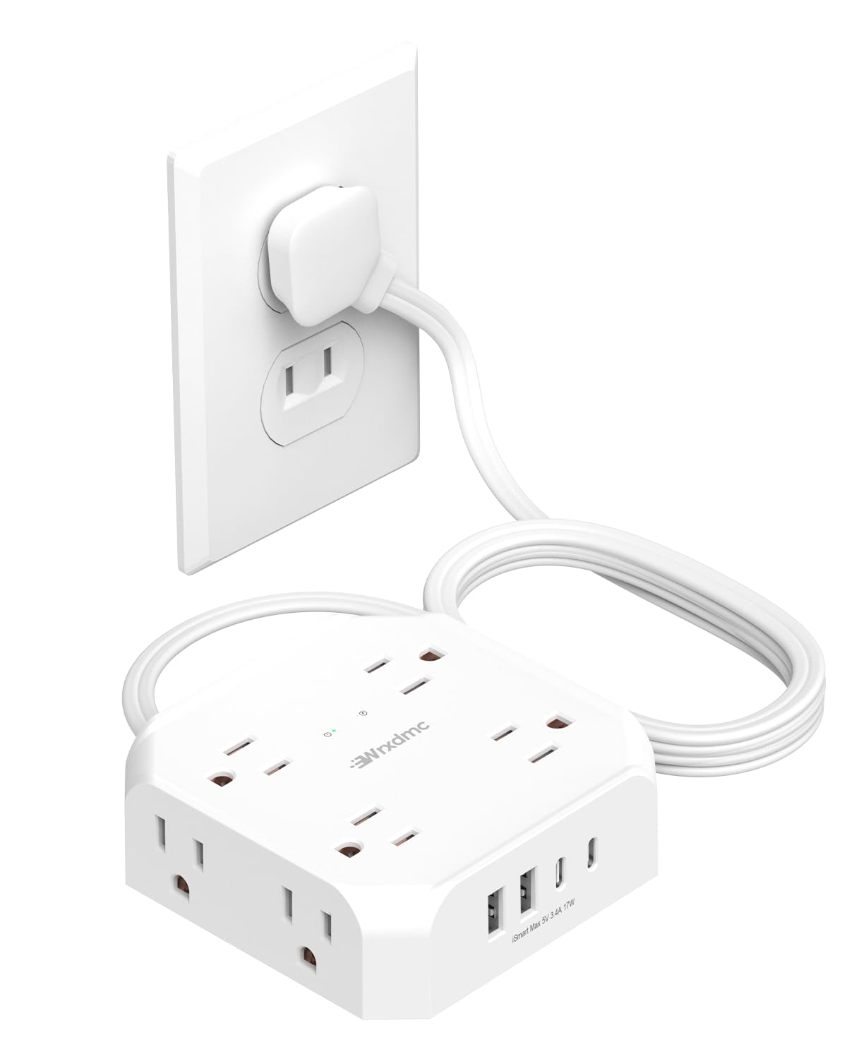 2 Prong Power Strip, WRXDMC 2 Prong to 3 Prong Outlet Adapter,1400J Two Prong Surge Protector, 5ft Extension Cord, 8 AC Outlets with 2 USB C Port and 2 USB A Port, Wall Mountable, Ideal for Old House