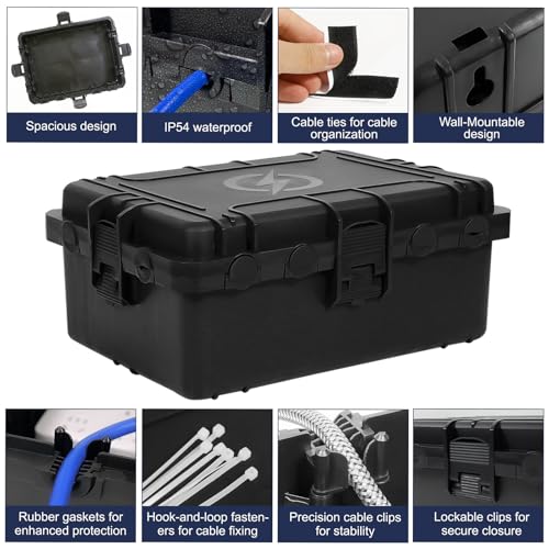 OUTDSPLY Large Black Outdoor Waterproof Electrical Box IP54 12x9x5 Inches