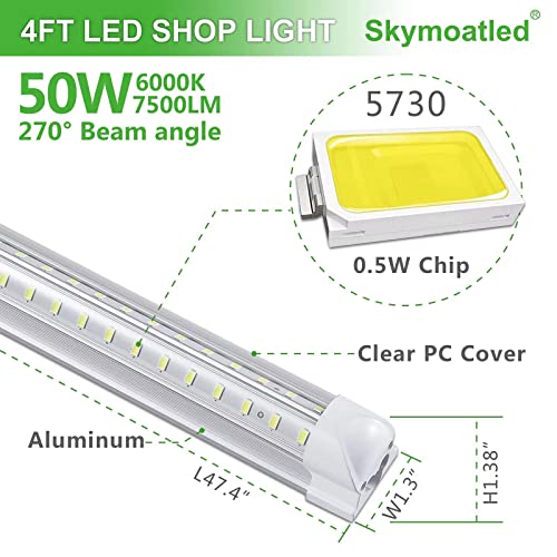 Skymoatled 8-Pack 4FT LED Shop Lights, 50W 6000K 7500LM, Linkable Garage & Workshop Lighting