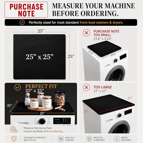Encanto Luxe 2PC 25x25 Dark Grey Washer & Dryer Topper Protector Mat