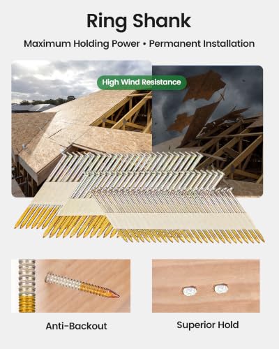 Meite 30 Degree Ring Shank Framing Nails 3 Inch, Galvanized, 1,000PCS