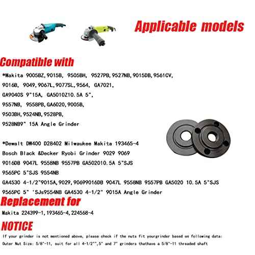 Grinder Flange Angle Wrench Metal Lock Nut Fit for DW Milwaukee Makita 193465-4 Compatible with Bosch Black & Decker Ryobi 4.5" 5" 5/8-11 (1 wrench, 3 inner nuts, 3 outer nuts)