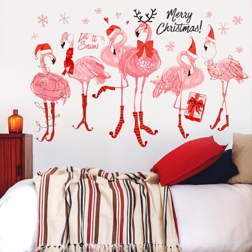 Chrismas Wall Stickers Flamingo Wall Decals for Girls Kids Bedroom Nursery Living Room TV Wall Decor